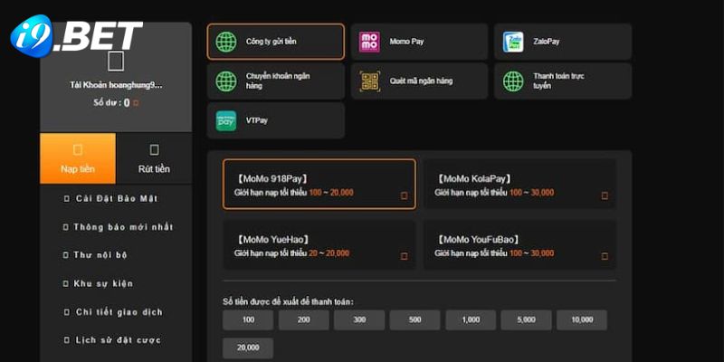 Nạp tiền i9bet qua ví điện tử tiện ích